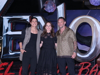 Tom Hardy, Kelly Marcel, and Cristo Fernandez attend the black carpet fan event for Venom: The Last Dance at Toreo Parque Central in Mexico...