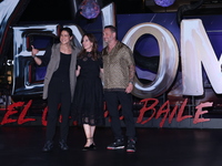 Tom Hardy, Kelly Marcel, and Cristo Fernandez attend the black carpet fan event for Venom: The Last Dance at Toreo Parque Central in Mexico...