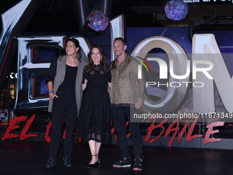 Tom Hardy, Kelly Marcel, and Cristo Fernandez attend the black carpet fan event for Venom: The Last Dance at Toreo Parque Central in Mexico...