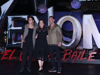 Tom Hardy, Kelly Marcel, and Cristo Fernandez attend the black carpet fan event for Venom: The Last Dance at Toreo Parque Central in Mexico...