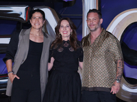 Tom Hardy, Kelly Marcel, and Cristo Fernandez attend the black carpet fan event for Venom: The Last Dance at Toreo Parque Central in Mexico...