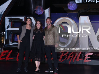 Tom Hardy, Kelly Marcel, and Cristo Fernandez attend the black carpet fan event for Venom: The Last Dance at Toreo Parque Central in Mexico...