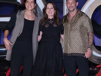 Tom Hardy, Kelly Marcel, and Cristo Fernandez attend the black carpet fan event for Venom: The Last Dance at Toreo Parque Central in Mexico...