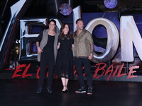 Tom Hardy, Kelly Marcel, and Cristo Fernandez attend the black carpet fan event for Venom: The Last Dance at Toreo Parque Central in Mexico...