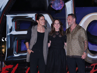 Tom Hardy, Kelly Marcel, and Cristo Fernandez attend the black carpet fan event for Venom: The Last Dance at Toreo Parque Central in Mexico...