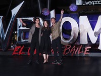 Tom Hardy, Kelly Marcel, and Cristo Fernandez attend the black carpet fan event for Venom: The Last Dance at Toreo Parque Central in Mexico...