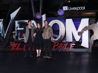 Tom Hardy, Kelly Marcel, and Cristo Fernandez attend the black carpet fan event for Venom: The Last Dance at Toreo Parque Central in Mexico...