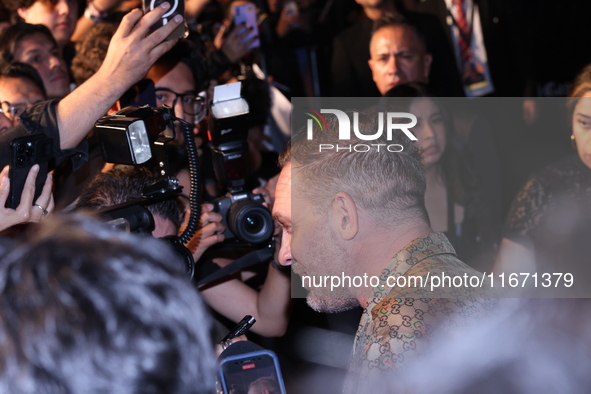 Tom Hardy attends the black carpet fan event for Venom: The Last Dance at Toreo Parque Central in Mexico City, Mexico, on October 15, 2024. 