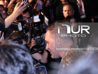 Tom Hardy attends the black carpet fan event for Venom: The Last Dance at Toreo Parque Central in Mexico City, Mexico, on October 15, 2024....