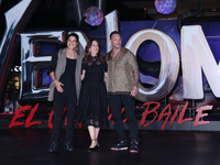 Tom Hardy, Kelly Marcel, and Cristo Fernandez attend the black carpet fan event for Venom: The Last Dance at Toreo Parque Central in Mexico...