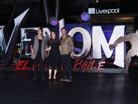 Tom Hardy, Kelly Marcel, and Cristo Fernandez attend the black carpet fan event for Venom: The Last Dance at Toreo Parque Central in Mexico...