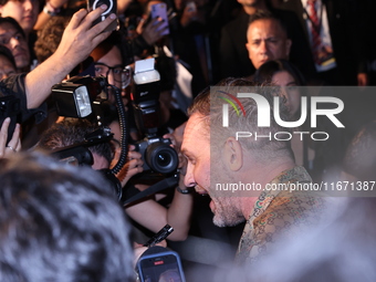 Tom Hardy attends the black carpet fan event for Venom: The Last Dance at Toreo Parque Central in Mexico City, Mexico, on October 15, 2024....