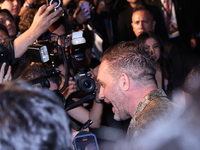 Tom Hardy attends the black carpet fan event for Venom: The Last Dance at Toreo Parque Central in Mexico City, Mexico, on October 15, 2024....