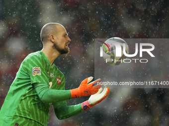 Predrag Rajkovic goalkeeper of Serbia and Al-Ittihad Club makes a save during the UEFA Nations League 2024/25 League A Group A4 match betwee...