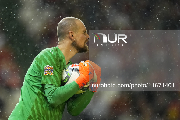 Predrag Rajkovic goalkeeper of Serbia and Al-Ittihad Club makes a save during the UEFA Nations League 2024/25 League A Group A4 match betwee...