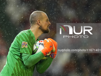 Predrag Rajkovic goalkeeper of Serbia and Al-Ittihad Club makes a save during the UEFA Nations League 2024/25 League A Group A4 match betwee...