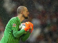 Predrag Rajkovic goalkeeper of Serbia and Al-Ittihad Club makes a save during the UEFA Nations League 2024/25 League A Group A4 match betwee...