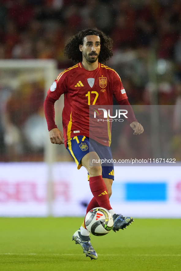 Marc Cucurella left-Back of Spain and Chelsea FC controls the ball during the UEFA Nations League 2024/25 League A Group A4 match between Sp...