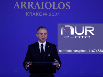 Polish President Andrzej Duda attends the meeting of the presidents of the Arraiolos group at Wawel Castle in Krakow, Poland, on October 11,...