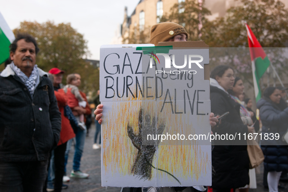 Dozens of pro-Palestinian activists gather at Muenster Square and protest against Israeli airstrike in Bonn, Germany, on October 16, 2024. 