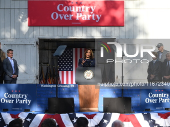 Vice President of the United States Kamala Harris delivers remarks at a ''Country Over Party'' themed campaign rally for the 2024 Race for P...