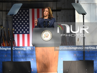 Vice President of the United States Kamala Harris delivers remarks at a ''Country Over Party'' themed campaign rally for the 2024 Race for P...