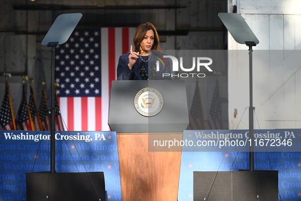 Vice President of the United States Kamala Harris delivers remarks at a ''Country Over Party'' themed campaign rally for the 2024 Race for P...