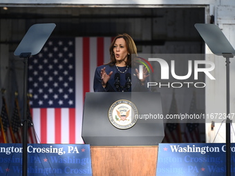 Vice President of the United States Kamala Harris delivers remarks at a ''Country Over Party'' themed campaign rally for the 2024 Race for P...