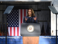 Vice President of the United States Kamala Harris delivers remarks at a ''Country Over Party'' themed campaign rally for the 2024 Race for P...