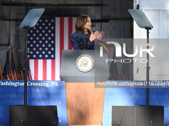 Vice President of the United States Kamala Harris delivers remarks at a ''Country Over Party'' themed campaign rally for the 2024 Race for P...