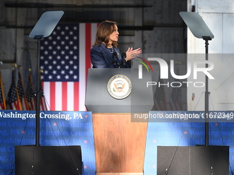 Vice President of the United States Kamala Harris delivers remarks at a ''Country Over Party'' themed campaign rally for the 2024 Race for P...