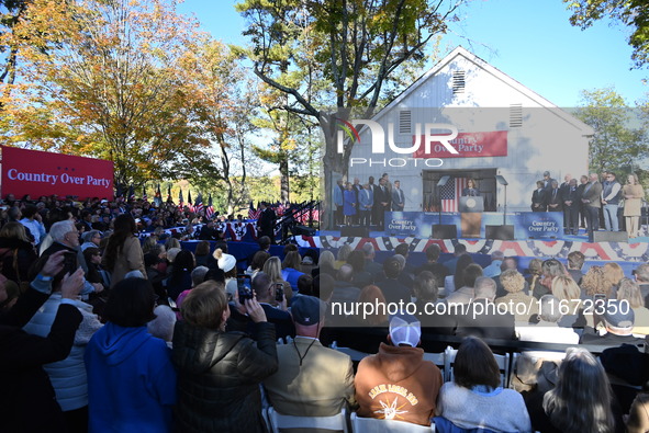 Vice President of the United States Kamala Harris delivers remarks at a ''Country Over Party'' themed campaign rally for the 2024 Race for P...