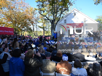 Vice President of the United States Kamala Harris delivers remarks at a ''Country Over Party'' themed campaign rally for the 2024 Race for P...