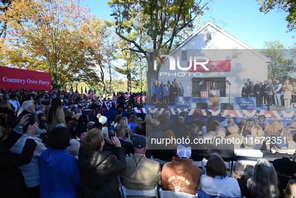 Vice President of the United States Kamala Harris delivers remarks at a ''Country Over Party'' themed campaign rally for the 2024 Race for P...