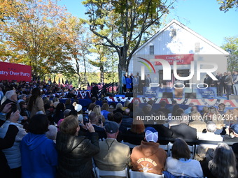 Vice President of the United States Kamala Harris delivers remarks at a ''Country Over Party'' themed campaign rally for the 2024 Race for P...