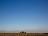 A man plows soil in a tractor on an agricultural field as the planting season of Galicia garlic continues on October 16, 2024. Galicia garli...