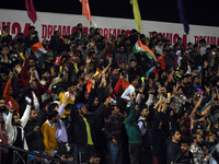 Spectators react during the finals of the Legends League Cricket T20 match between Southern Superstars and Konark Suryas Odisha at the Baksh...