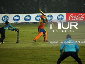 Dilshan Munaweera (C) is stumped during the finals of the Legends League Cricket T20 match between Southern Superstars and Konark Suryas Odi...