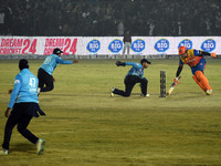 Wicketkeeper Shreevats Goswami attempts a run-out during the finals of the Legends League Cricket T20 match between Southern Superstars and...