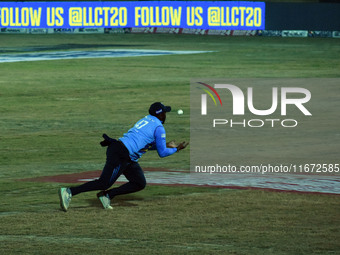 Elton Chigumbura of Southern Superstars drops a catch during the finals of the Legends League Cricket T20 match between Southern Superstars...