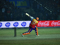 Yusuf Pathan hits a six during the finals of the Legends League Cricket T20 match between Southern Superstars and Konark Suryas Odisha at th...