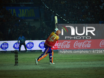 Yusuf Pathan hits a six during the finals of the Legends League Cricket T20 match between Southern Superstars and Konark Suryas Odisha at th...