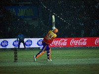 Yusuf Pathan hits a six during the finals of the Legends League Cricket T20 match between Southern Superstars and Konark Suryas Odisha at th...