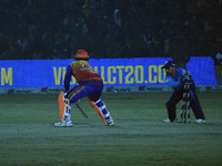 Navin Stewart (L) of Konark Suryas Odisha is stumped during the finals of the Legends League Cricket T20 match between Southern Superstars a...