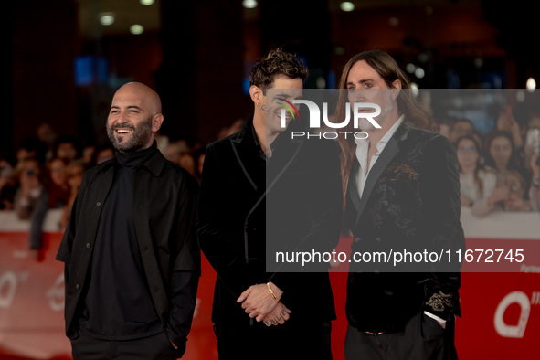 In Rome, Italy, on October 16, 2024, Giuliano Sangiorgi, Achille Lauro, and Manuel Agnelli attend the ''Berlinguer - The Great Ambition'' re...