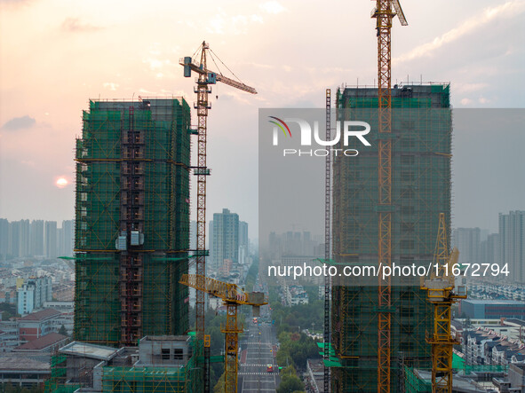 A building is under construction in Qingjiangpu District, Huai'an City, Jiangsu Province, China, on October 16, 2024. 