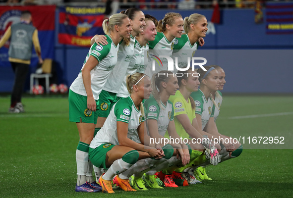 The Hammarby IF team plays during the match between FC Barcelona Women and Hammarby IF Women, corresponding to week 2 of group D of the UEFA...