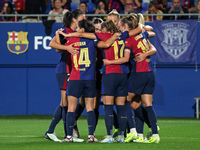 FC Barcelona players celebrate a goal during the match between FC Barcelona Women and Hammarby IF Women, corresponding to week 2 of group D...