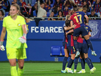 FC Barcelona players celebrate a goal during the match between FC Barcelona Women and Hammarby IF Women, corresponding to week 2 of group D...