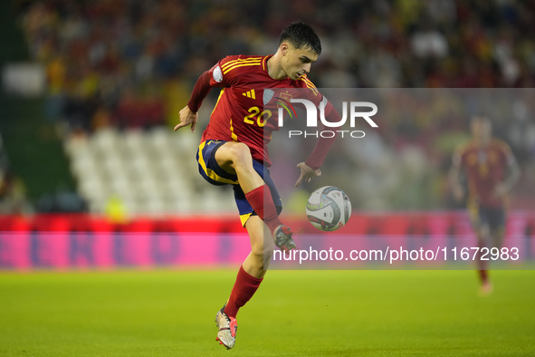 Pedri central midfield of Spain and FC Barcelona controls the ball during the UEFA Nations League 2024/25 League A Group A4 match between Sp...